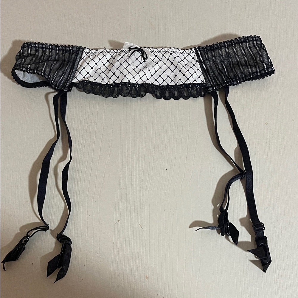 B.Tempt’d Black and White Lattice Garter Belt- Size Small